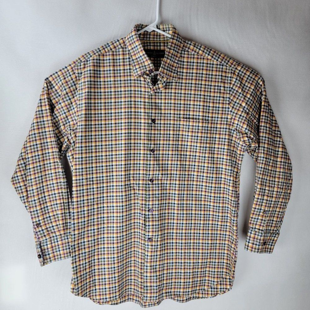 Robert Talbott Mens Size Large Orange Purple Classic Houndstooth LS Shirt